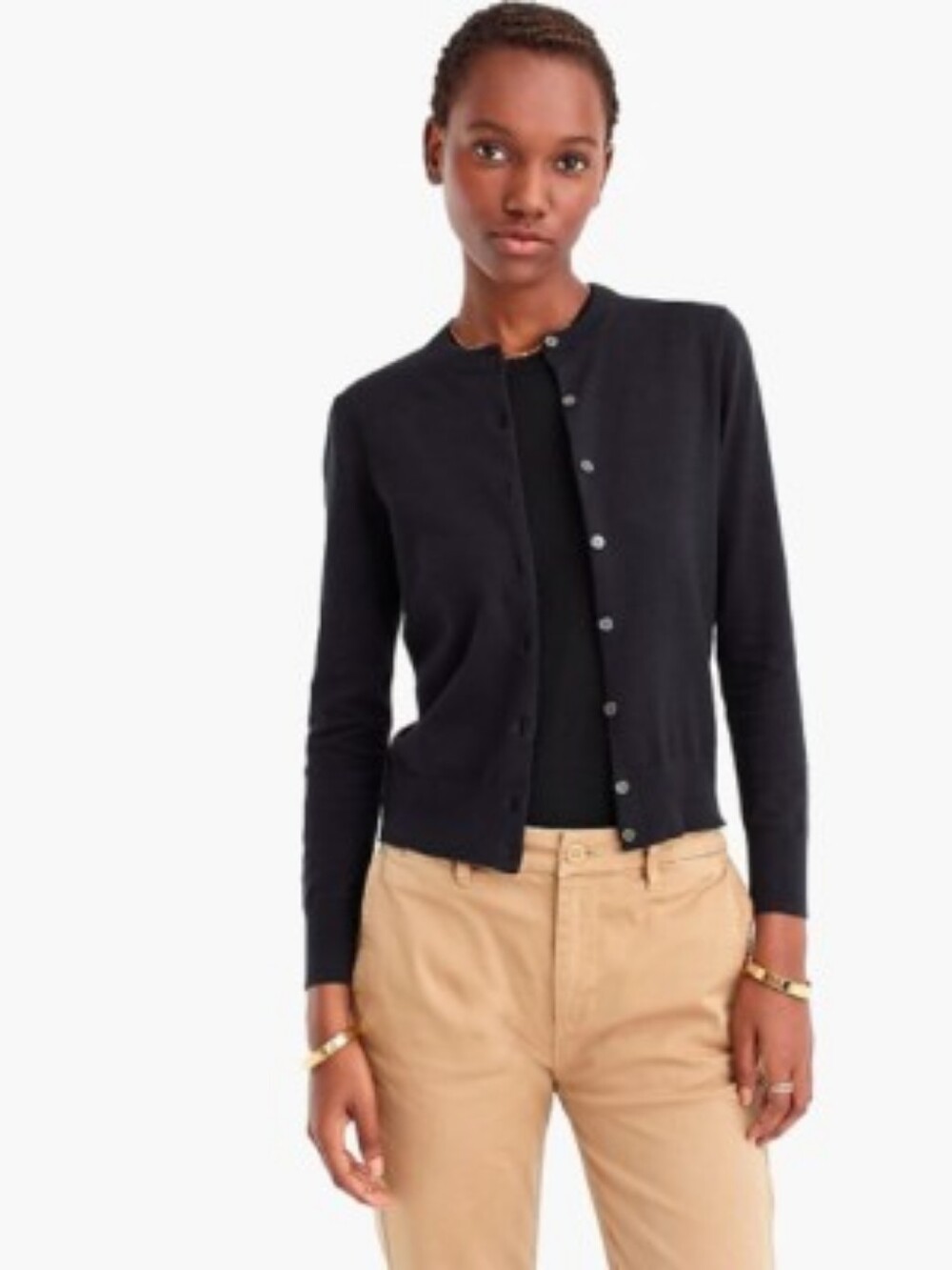 J. Crew Black Button-Up Crewneck Cardigan In Size XXS